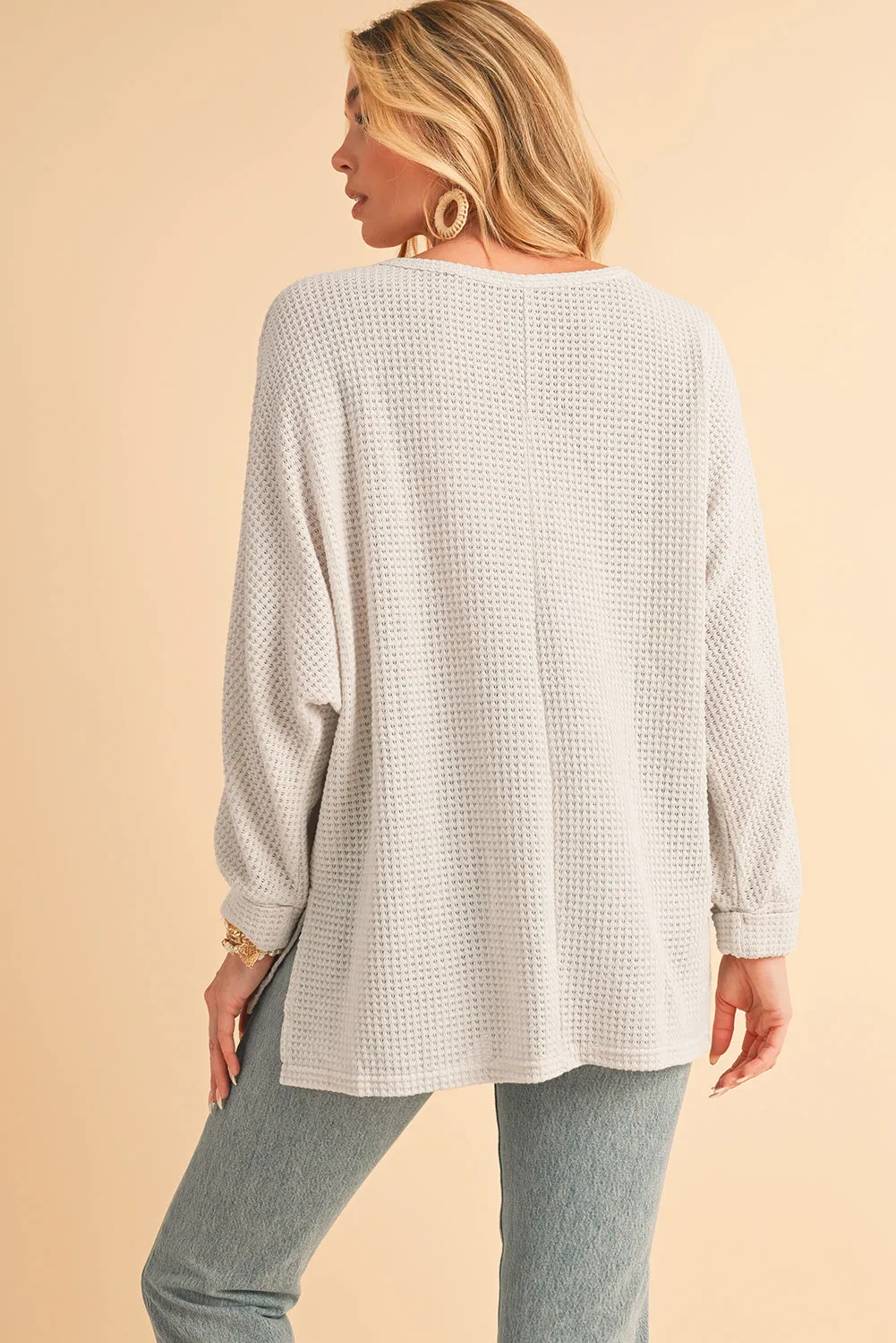 Gothic Outlaws' Rose Red Waffle Knit V Neck Top with Side Slits – Perfect for the Bold & the Brave