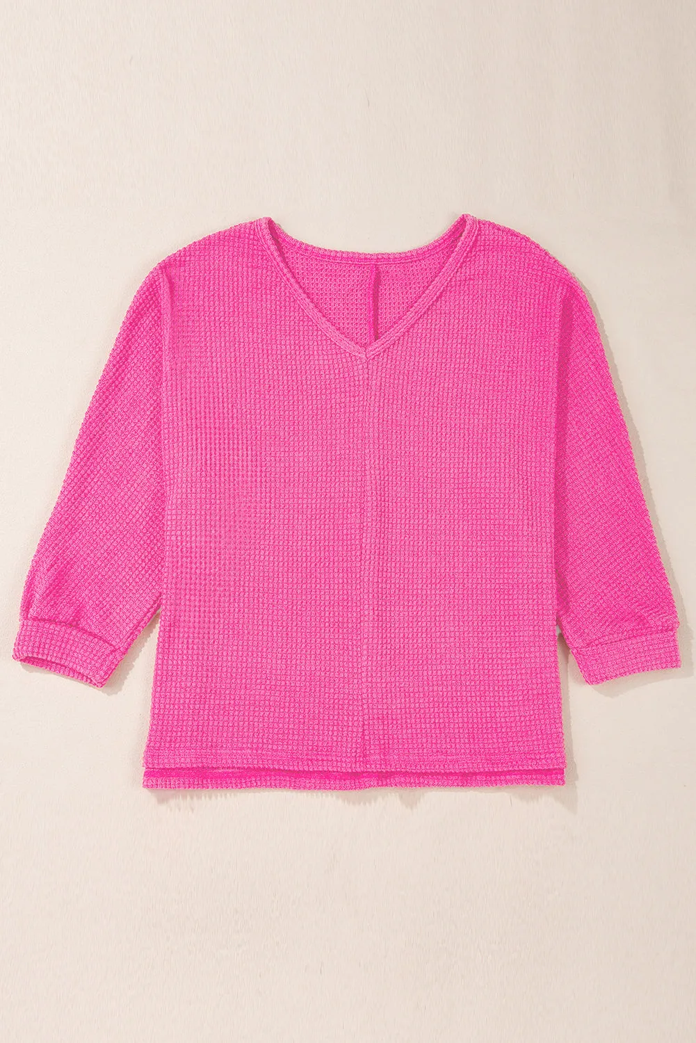Gothic Outlaws' Rose Red Waffle Knit V Neck Top with Side Slits – Perfect for the Bold & the Brave