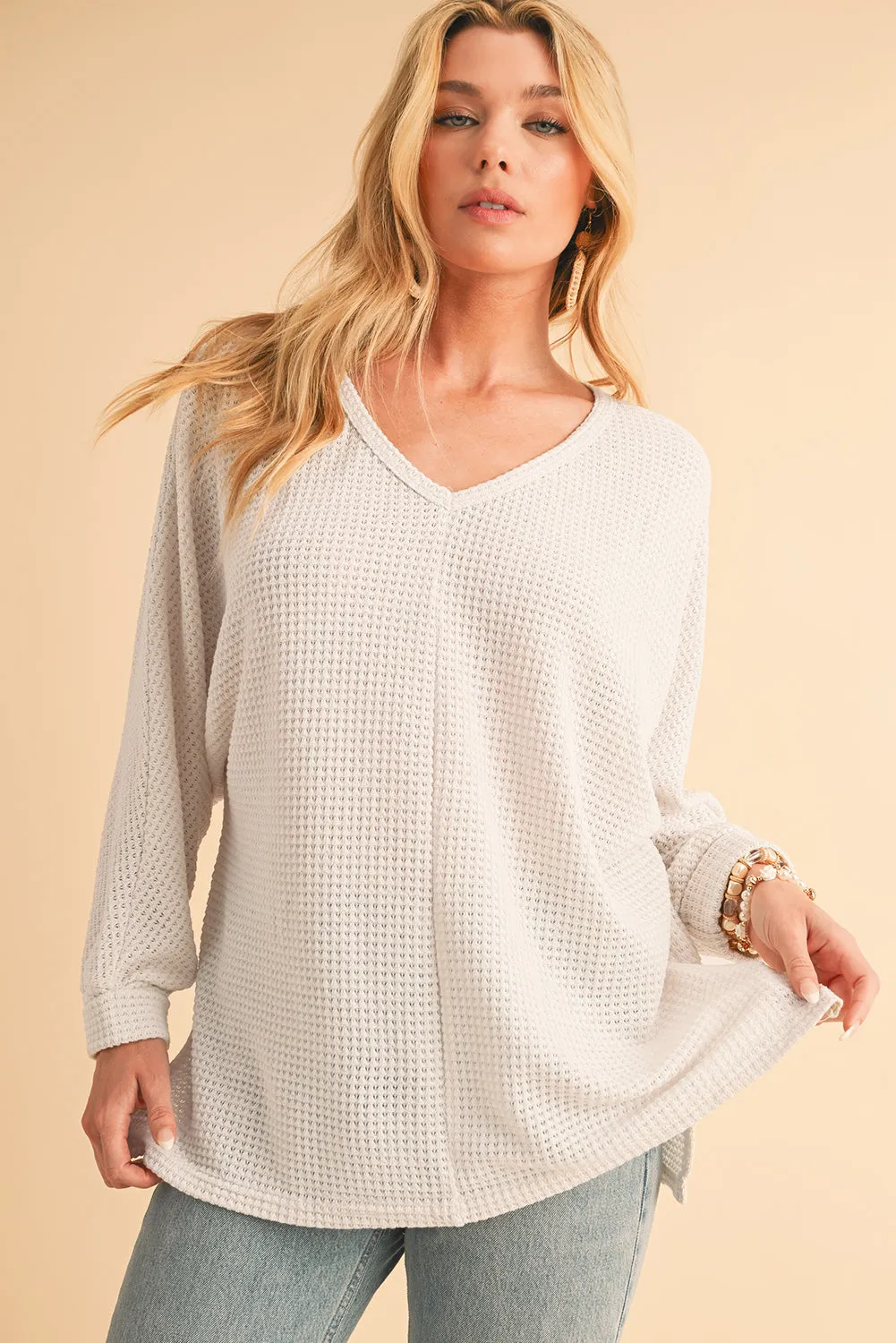 Gothic Outlaws' Rose Red Waffle Knit V Neck Top with Side Slits – Perfect for the Bold & the Brave