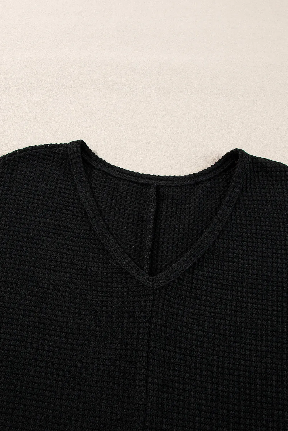 Gothic Outlaws' Rose Red Waffle Knit V Neck Top with Side Slits – Perfect for the Bold & the Brave