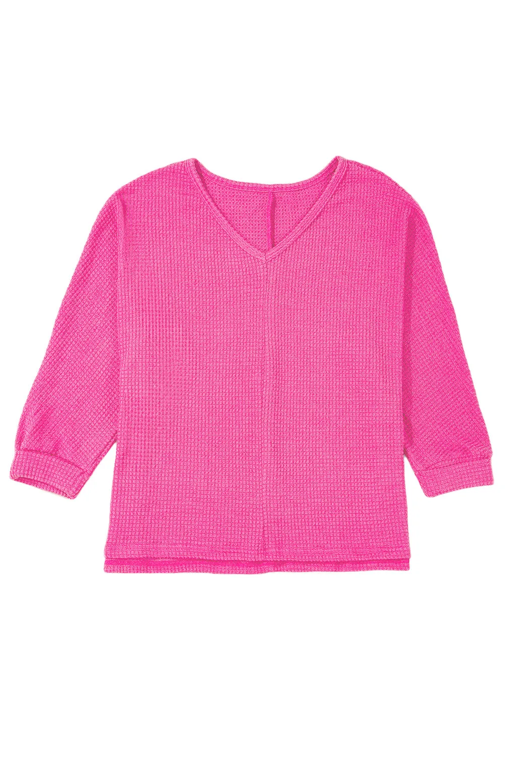 Gothic Outlaws' Rose Red Waffle Knit V Neck Top with Side Slits – Perfect for the Bold & the Brave