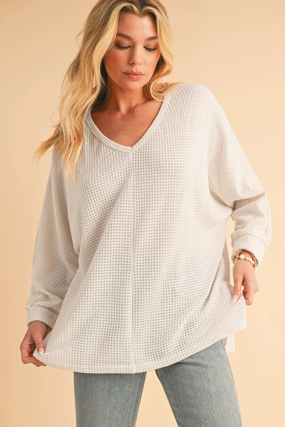 Gothic Outlaws' Rose Red Waffle Knit V Neck Top with Side Slits – Perfect for the Bold & the Brave