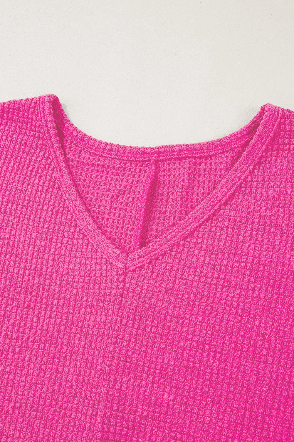 Gothic Outlaws' Rose Red Waffle Knit V Neck Top with Side Slits – Perfect for the Bold & the Brave
