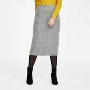 Grey Midi Boiled Wool Pencil Skirt