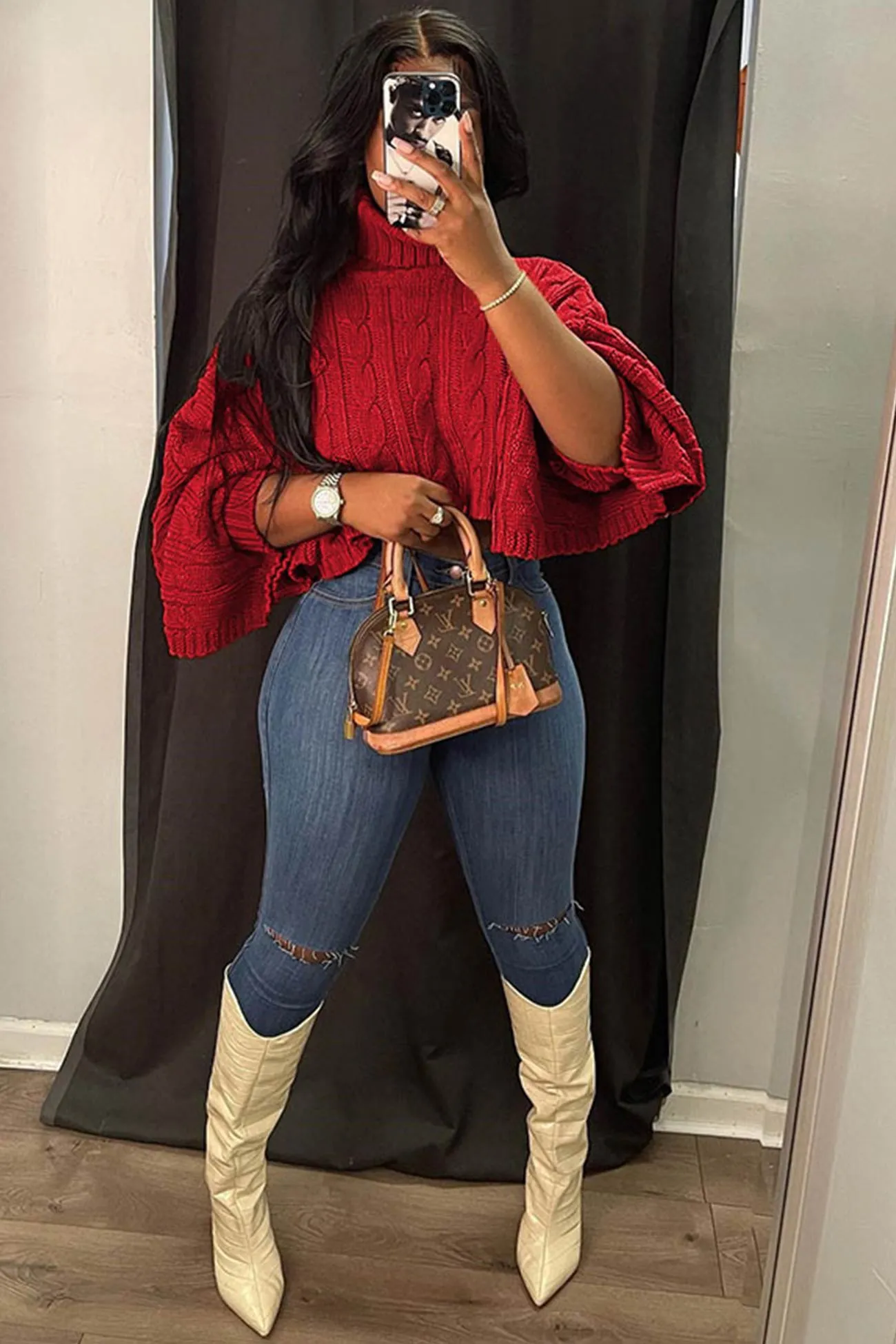 High Neck Irregular Shawl Sweater