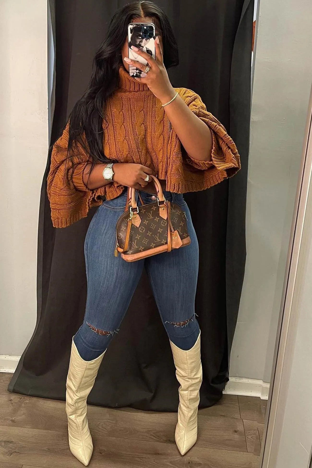 High Neck Irregular Shawl Sweater