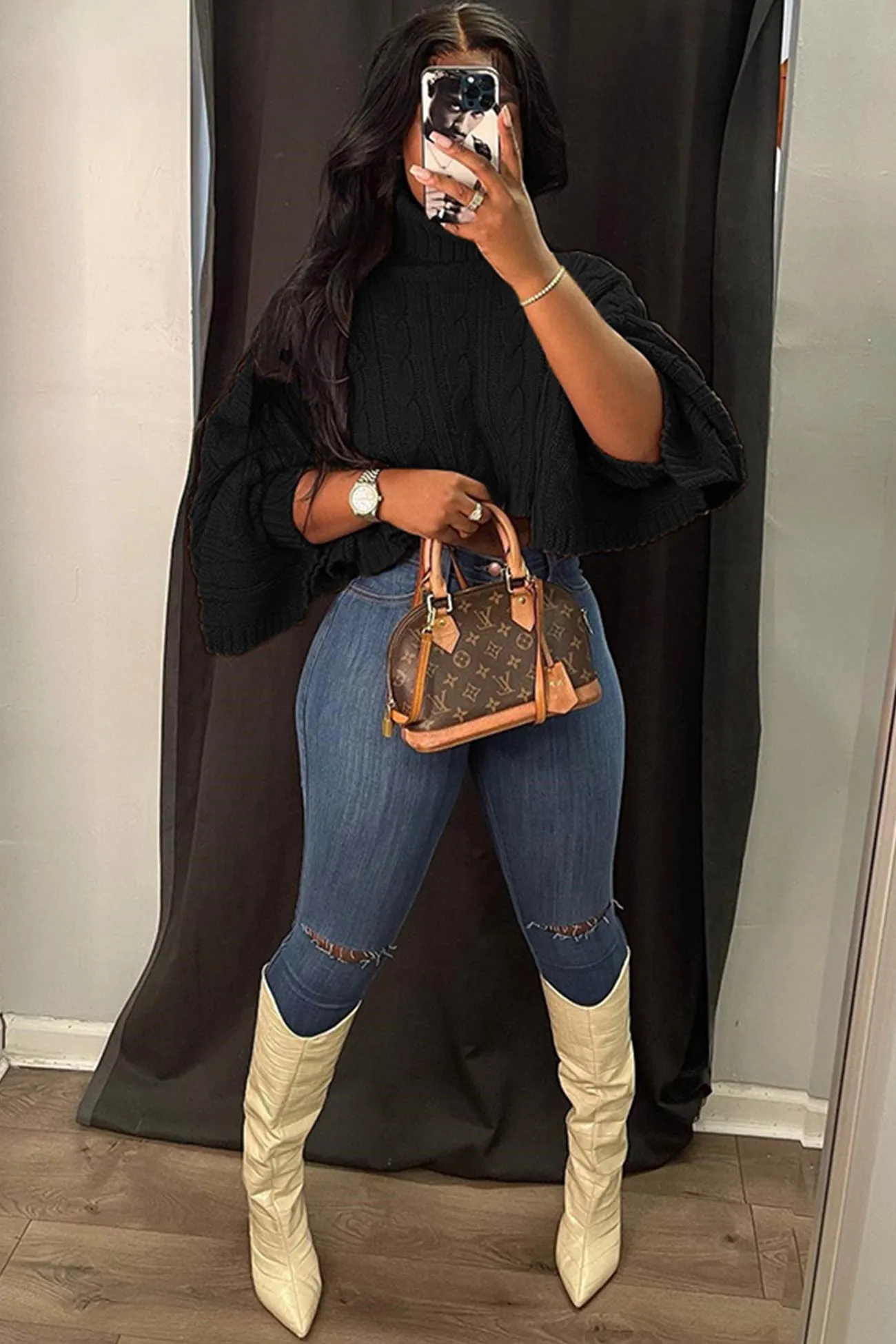 High Neck Irregular Shawl Sweater