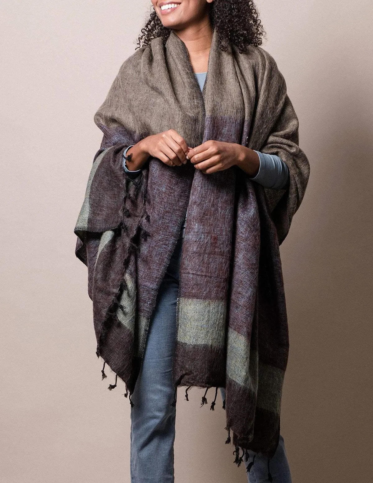 Himalayan Yak Wool Large Wrap - Beige