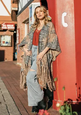 Jacquard Printed Kimono Poncho Sweater