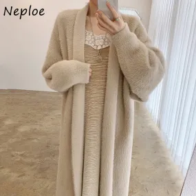 Joskaa Christmas Gift Loose Long Long Sleeves Warm Woman Sweater Korean Autumn and Winter Elegant Cardigan Caoat Imitation Mink Fur Sweaters
