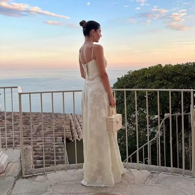 Joskaa white dress New Slip Dress Mop Dress High-Grade Slimming Backless Lace-up Light Dress Long Dress