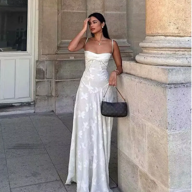 Joskaa white dress New Slip Dress Mop Dress High-Grade Slimming Backless Lace-up Light Dress Long Dress
