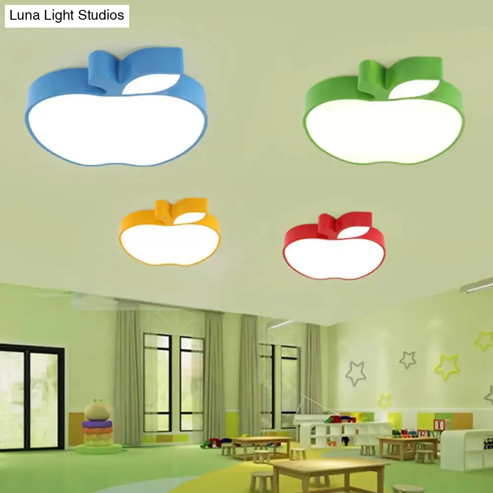Kids Style LED Ceiling Lamp for Baby Room - Apple Acrylic Flush Mount Light (18"/21.5" W) - Red/Blue/Yellow