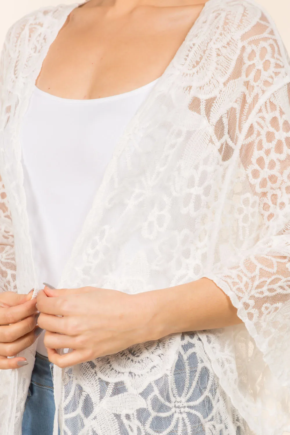 KP-4139 floral design lace long kimono