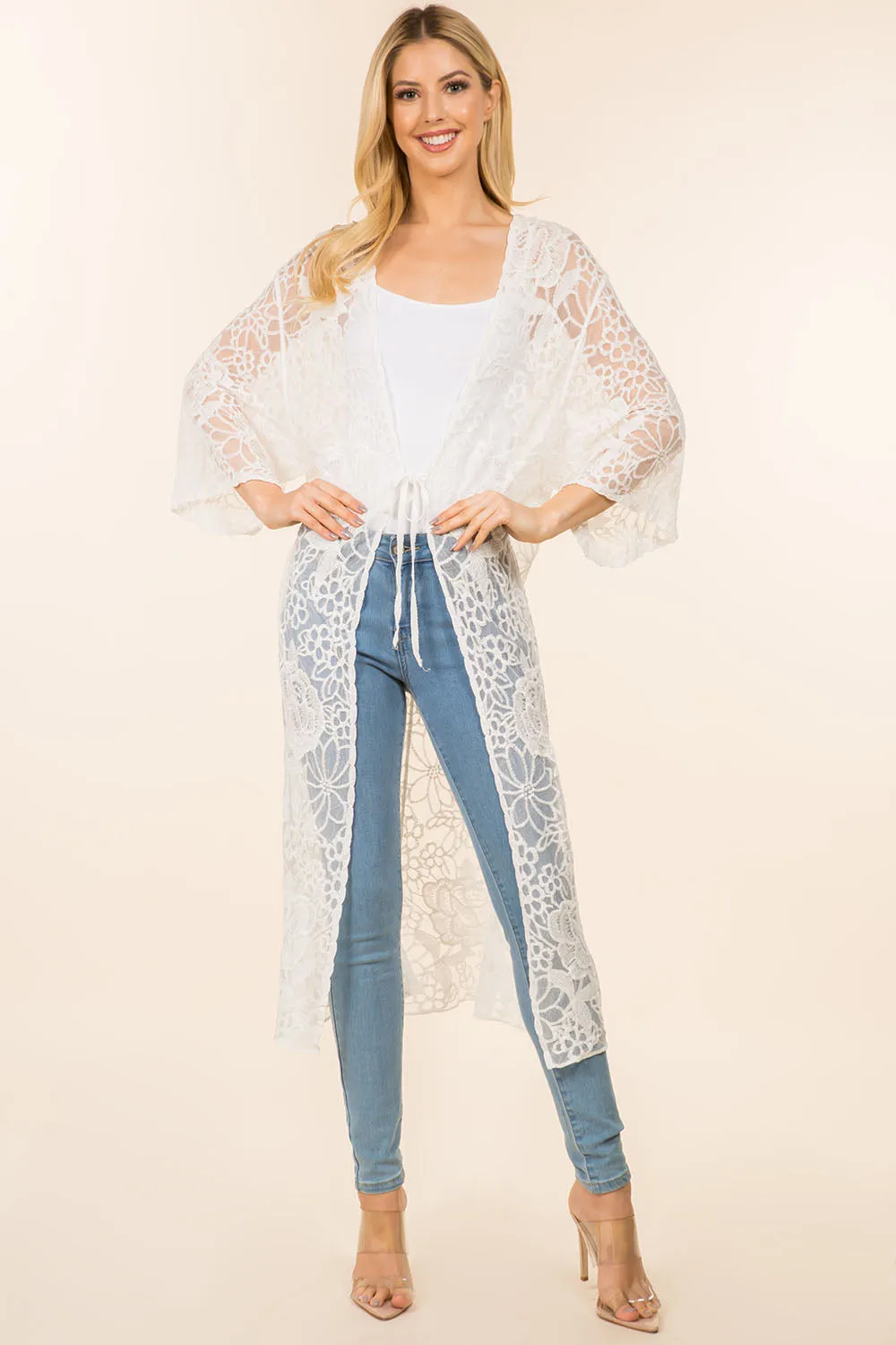 KP-4139 floral design lace long kimono