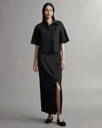 Ladylike skirt in coat viscose linen black