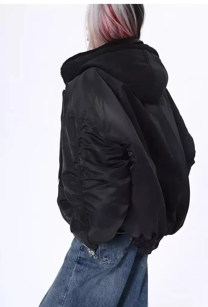 Lazy Cinched Sleeve Oversized Bomber Jacket