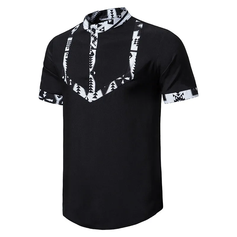 Men Turtleneck Buttons Short Sleeves T-Shirt