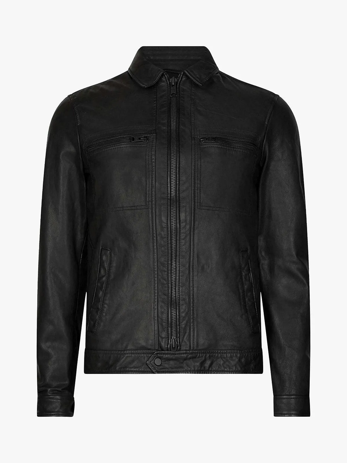 Men's Solid Black Leather Jacket