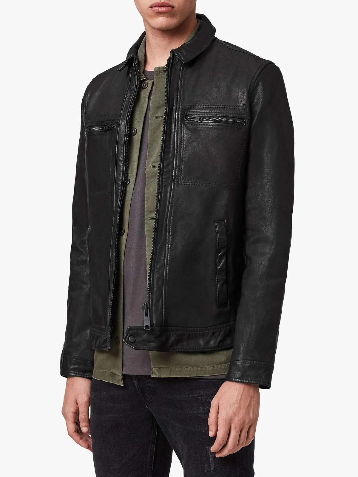 Men's Solid Black Leather Jacket