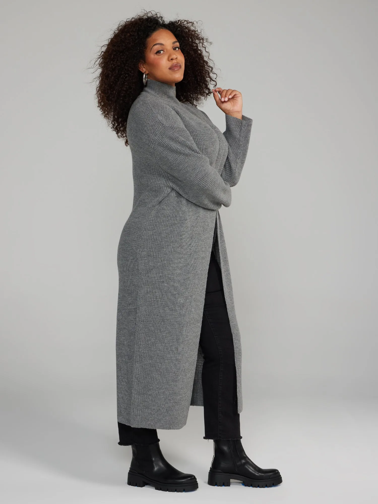 Mockneck Split Front Cardigan