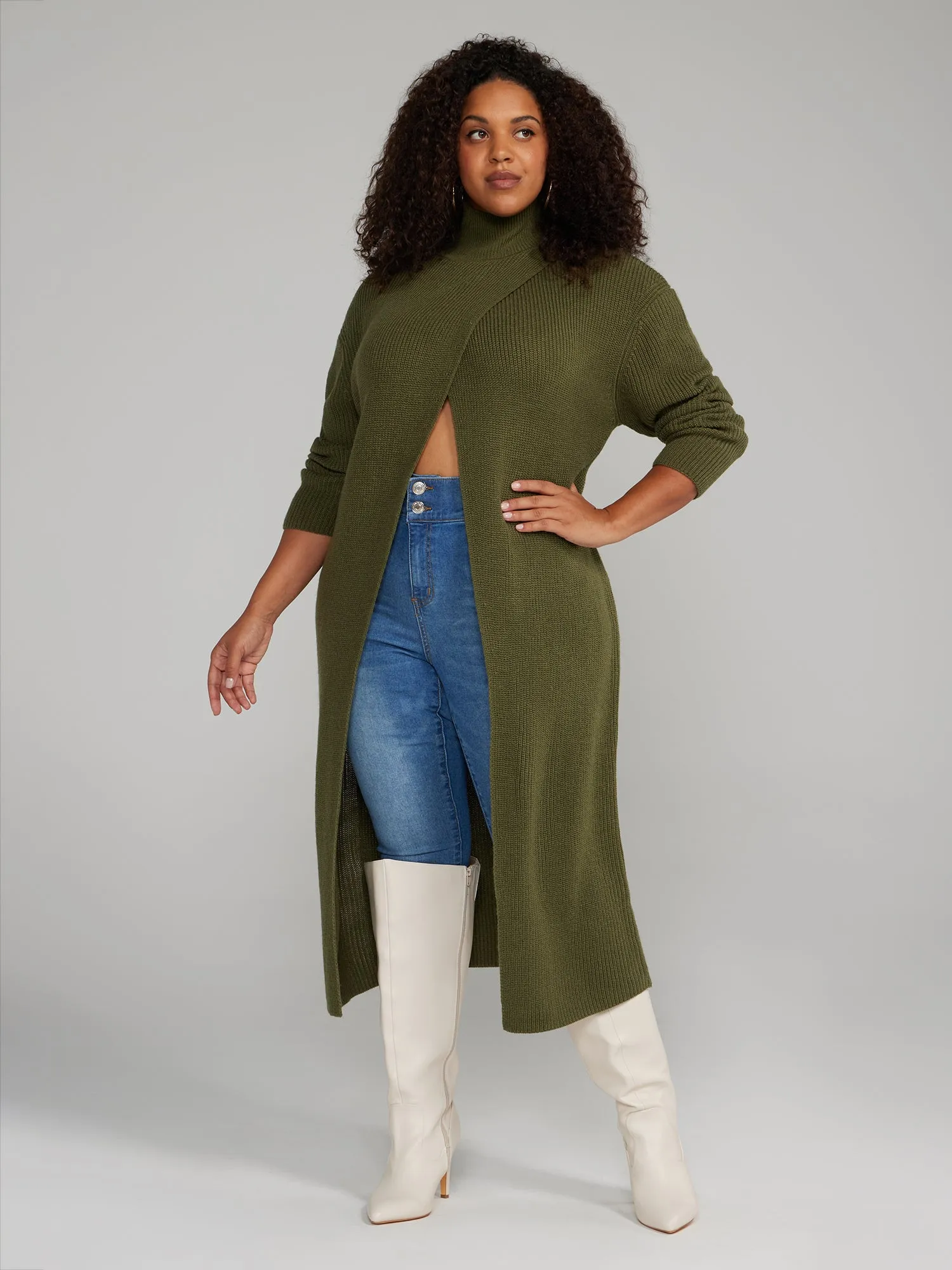 Mockneck Split Front Cardigan
