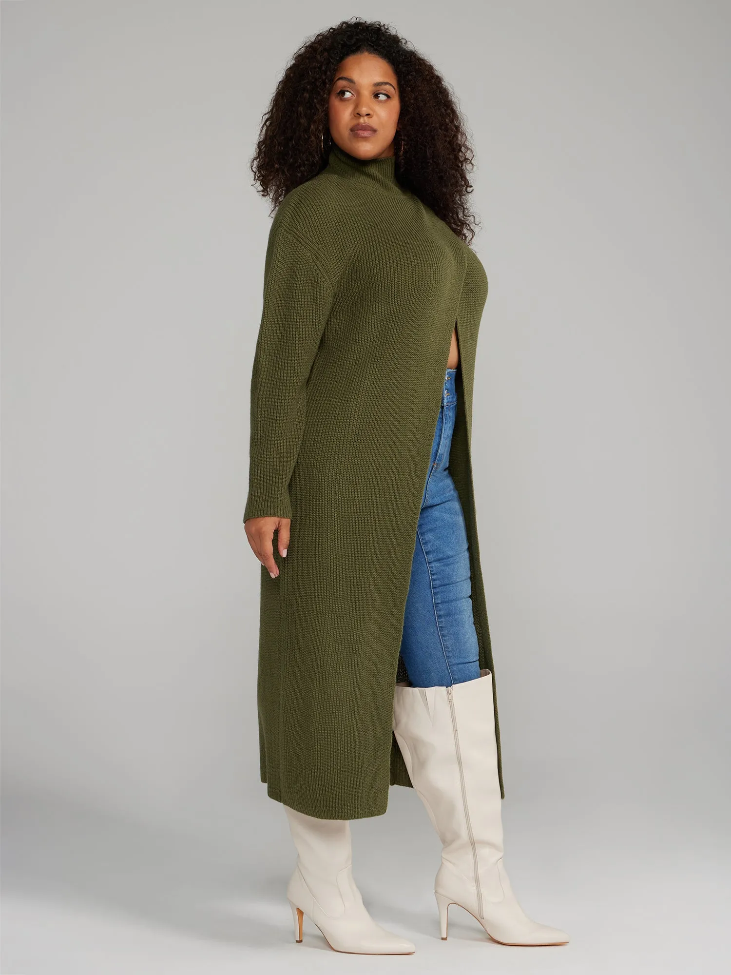 Mockneck Split Front Cardigan