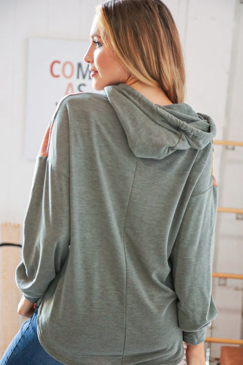 Moss Multi Plaid Patchwork Yoke Cut-Out Hoodie