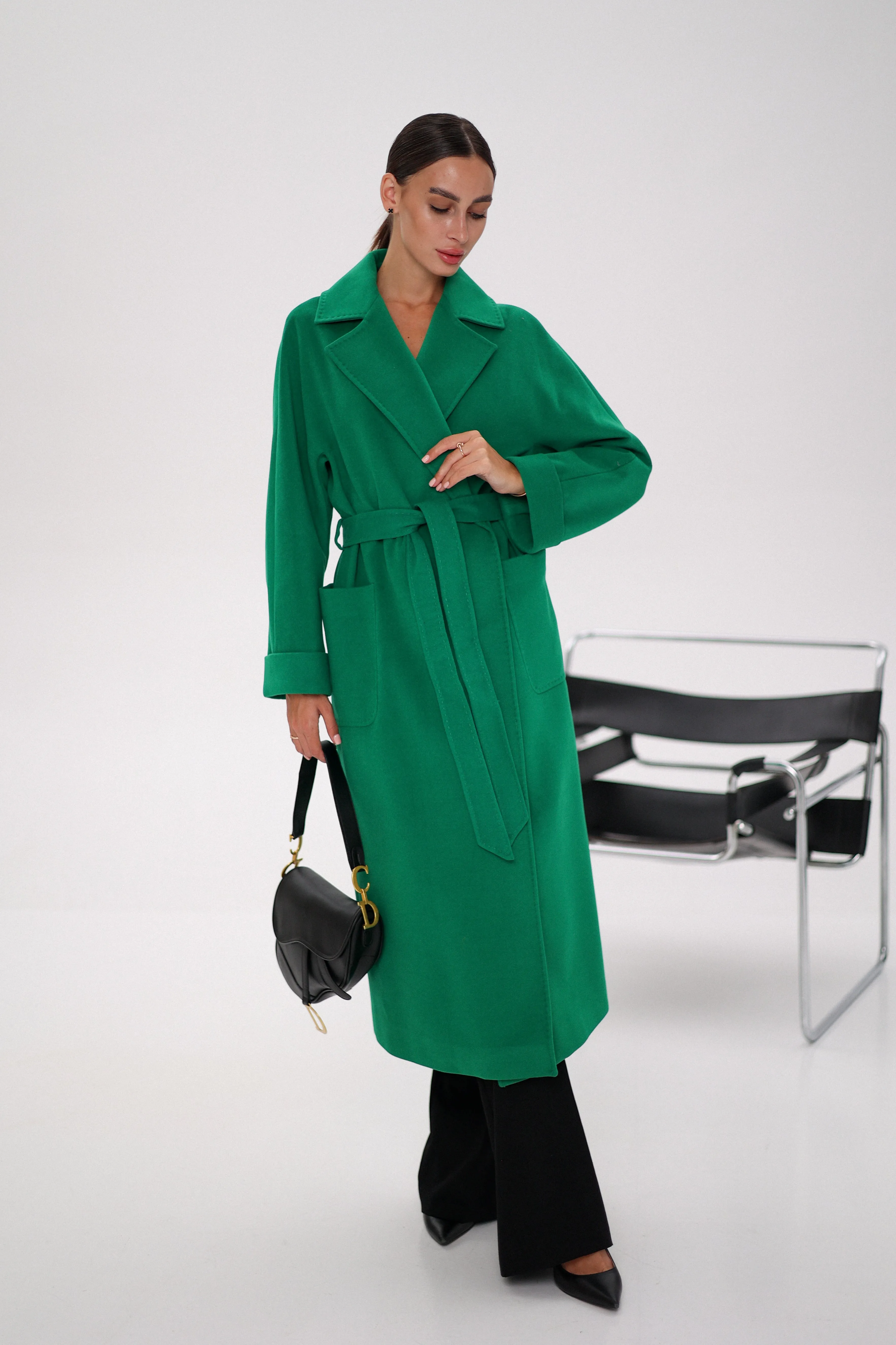 Olive Classic Wraparound Cashmere Overcoat