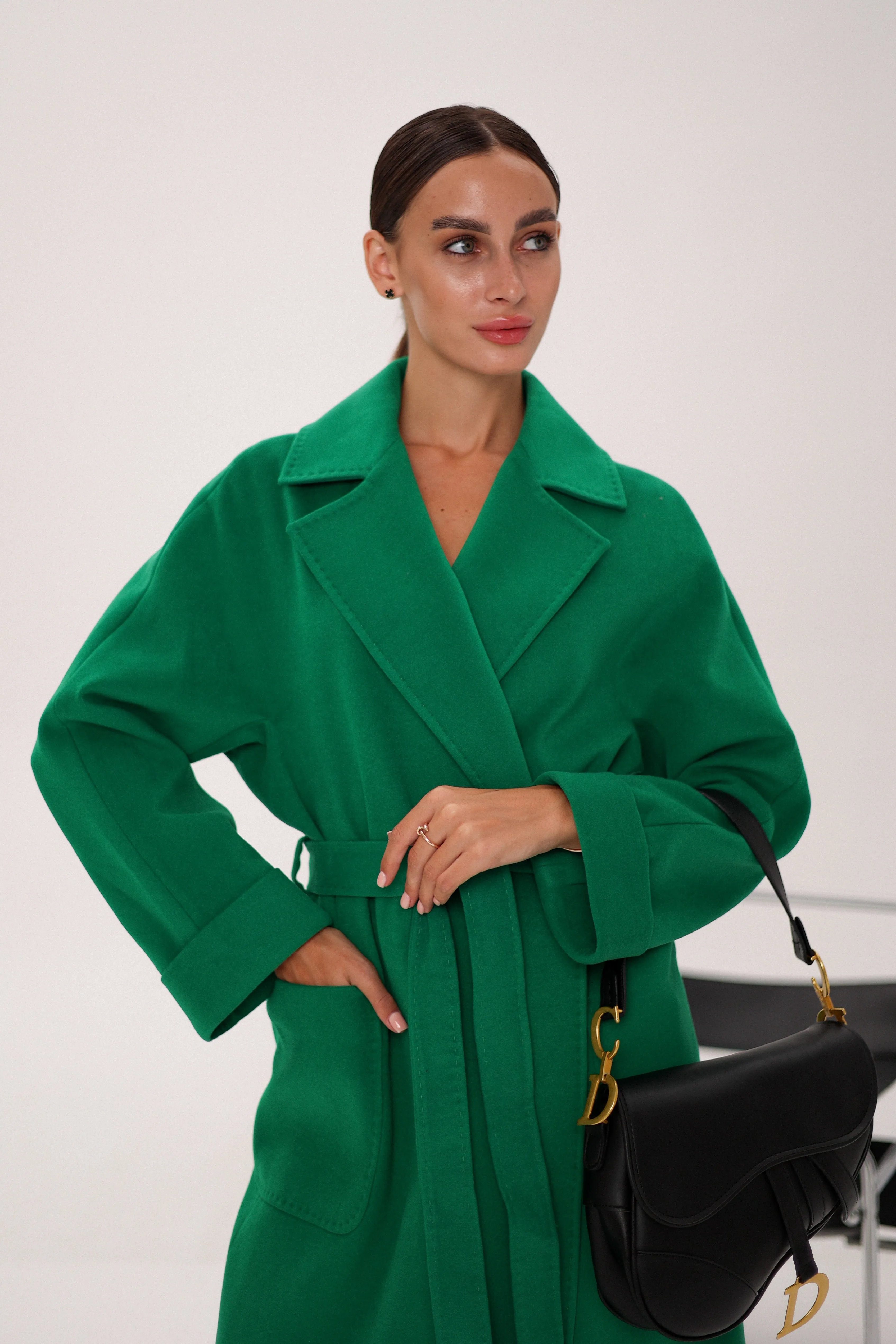 Olive Classic Wraparound Cashmere Overcoat