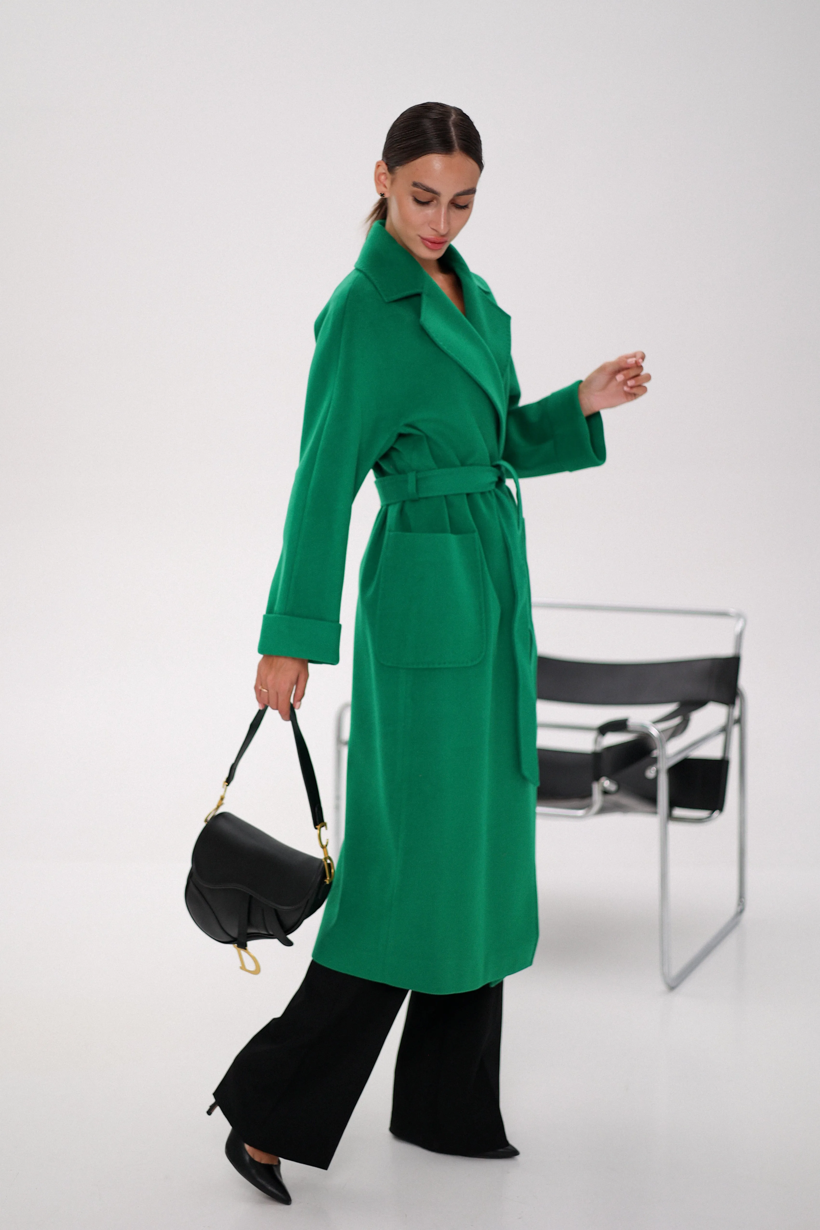 Olive Classic Wraparound Cashmere Overcoat