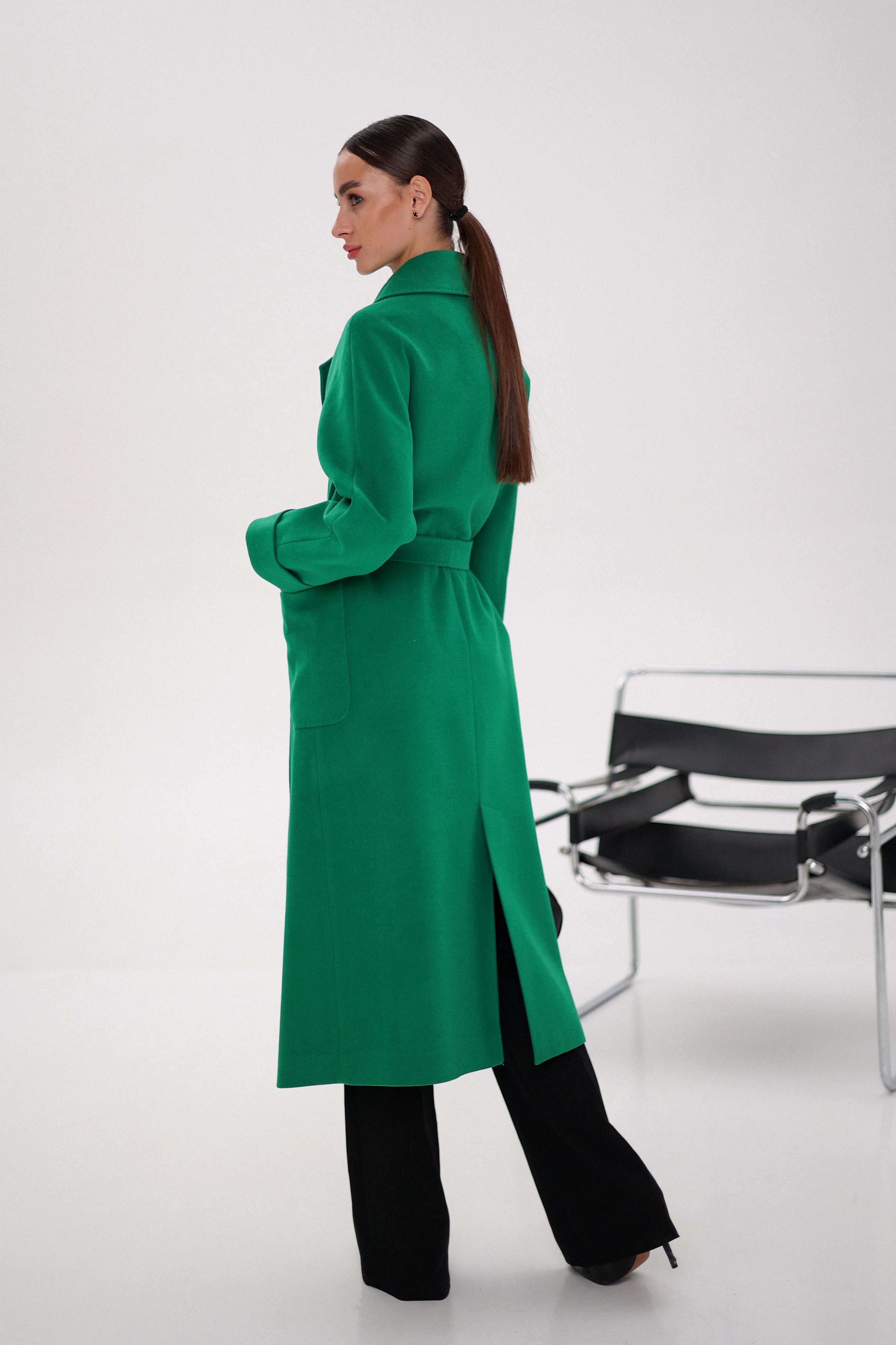 Olive Classic Wraparound Cashmere Overcoat
