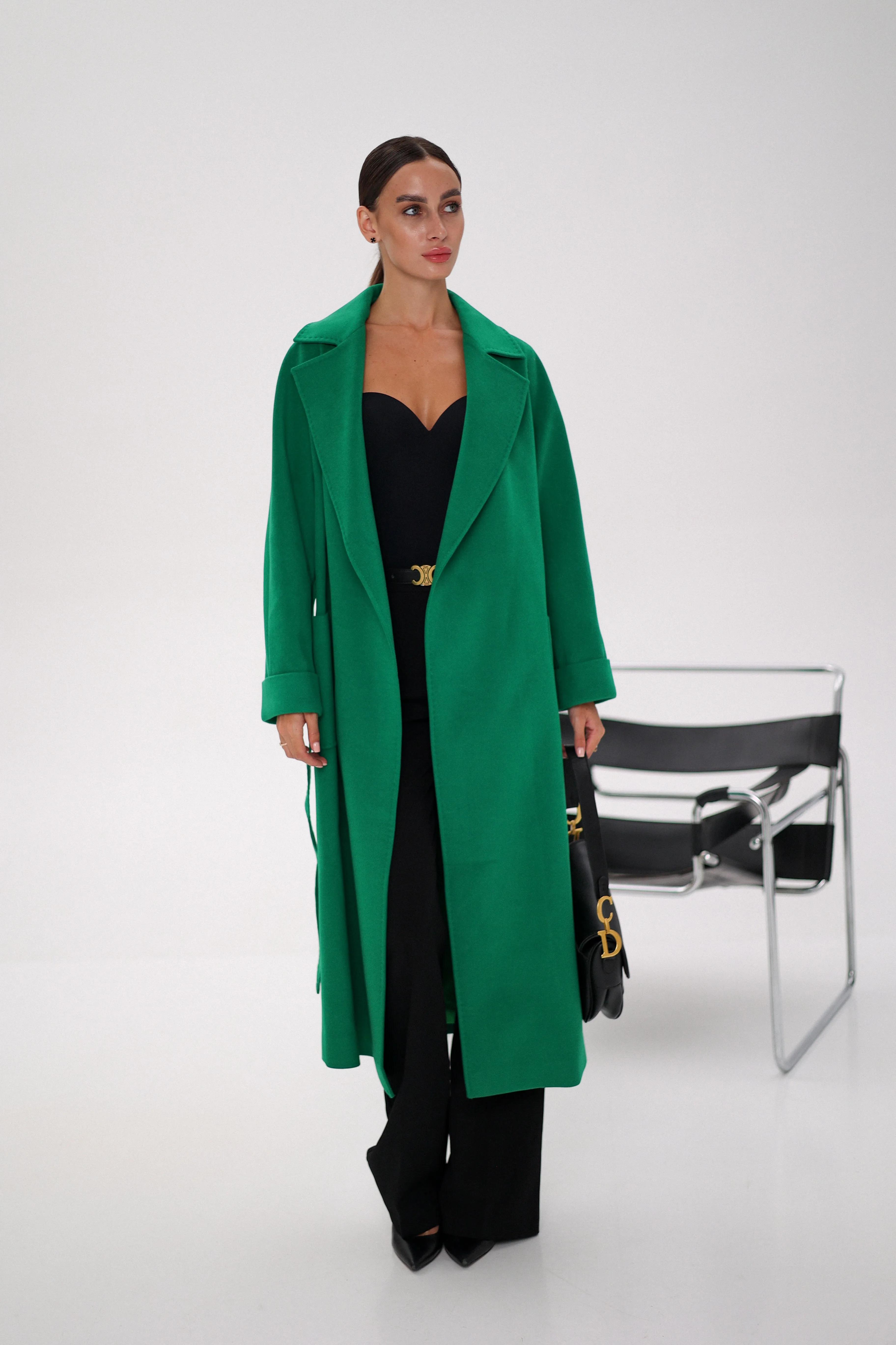 Olive Classic Wraparound Cashmere Overcoat
