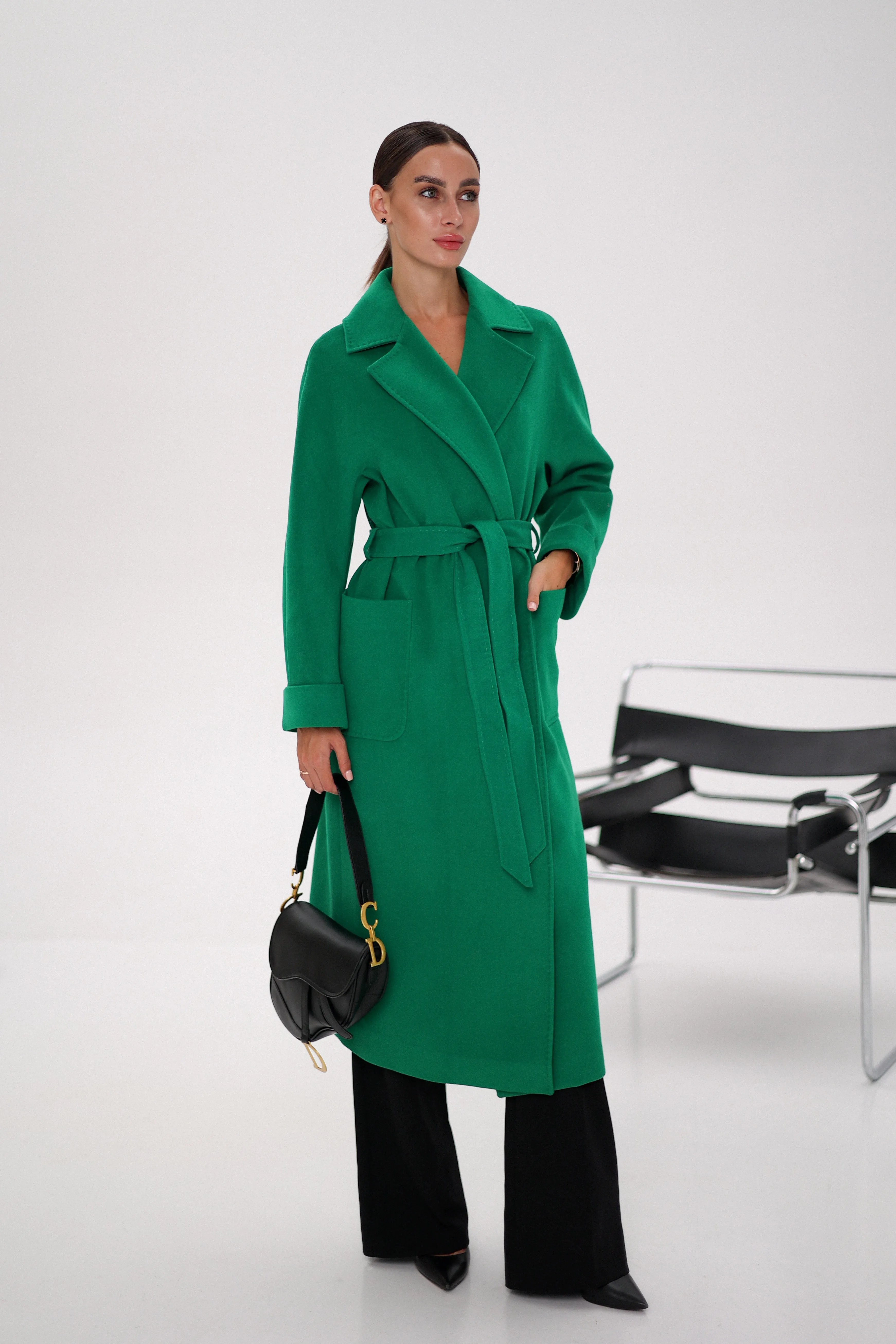 Olive Classic Wraparound Cashmere Overcoat