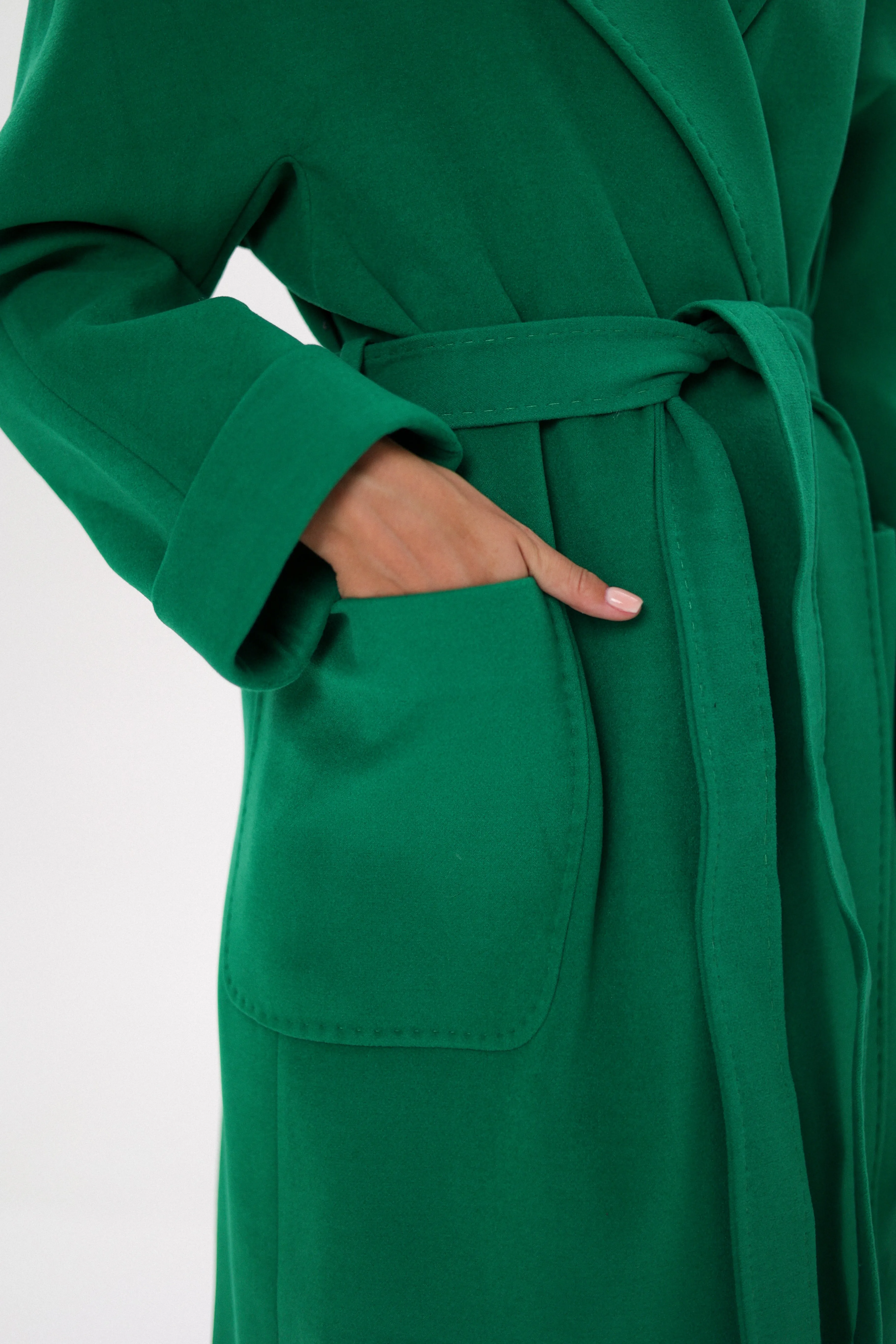 Olive Classic Wraparound Cashmere Overcoat
