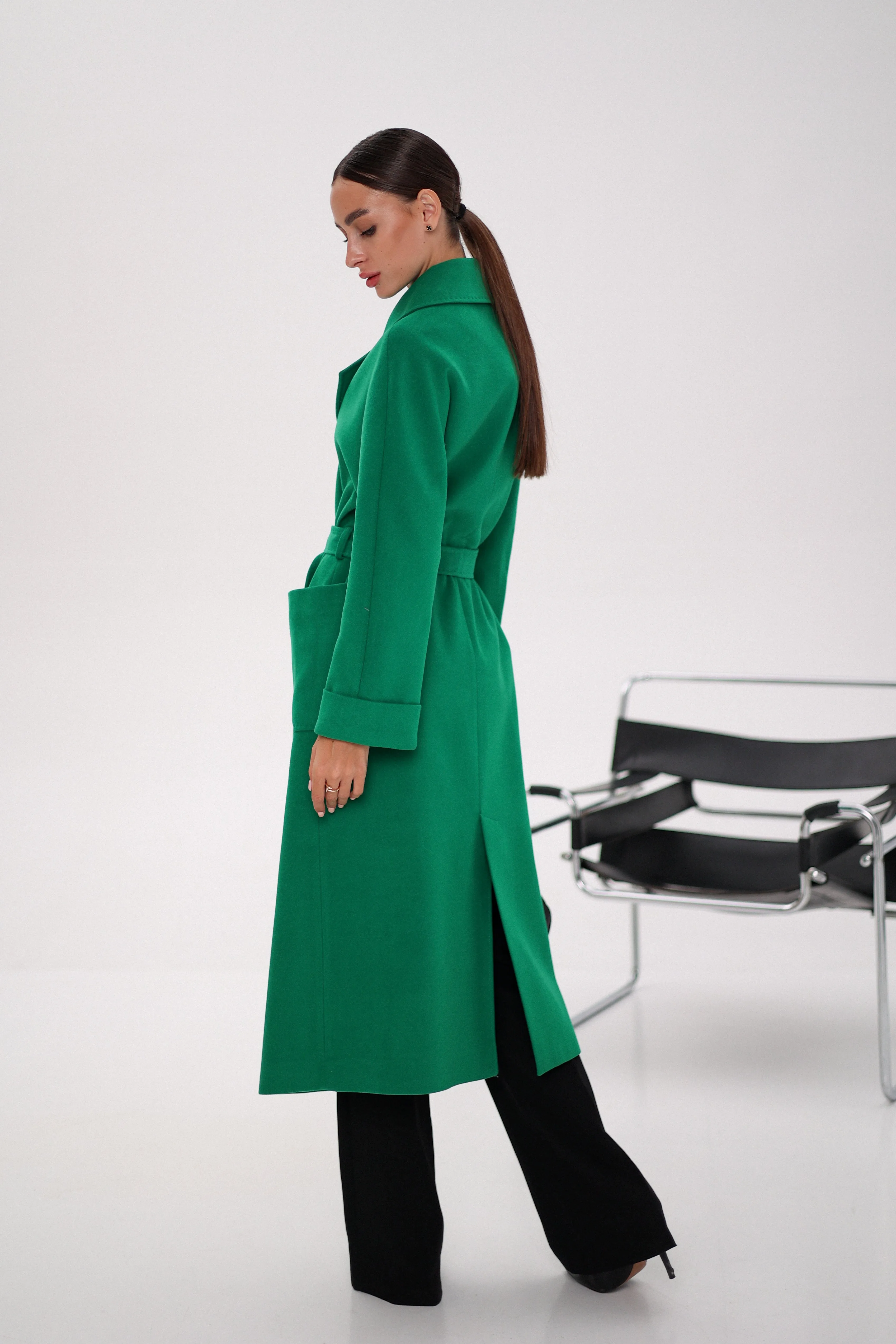 Olive Classic Wraparound Cashmere Overcoat
