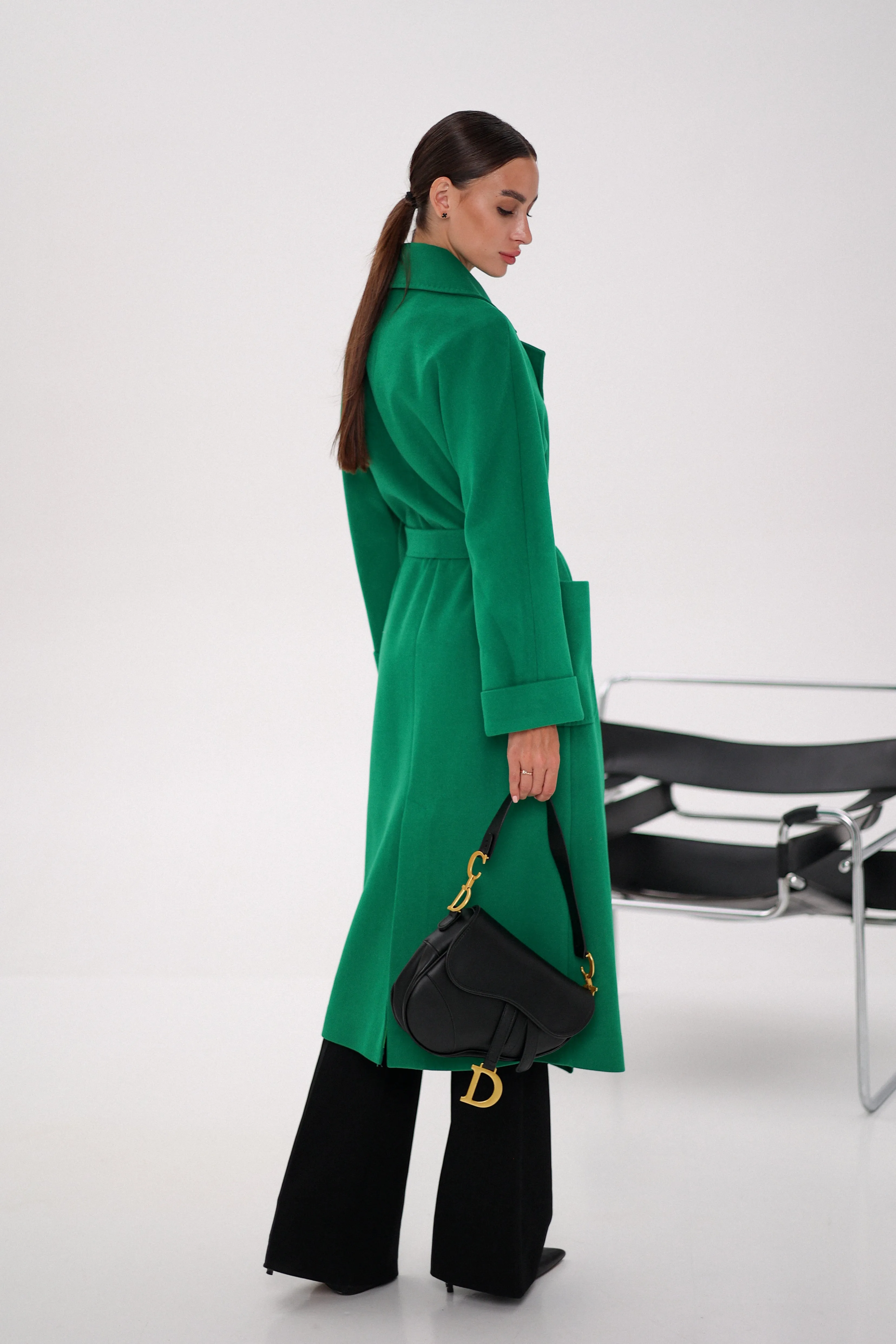 Olive Classic Wraparound Cashmere Overcoat