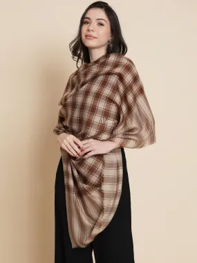 Pashtush Womens, Extra Fine Wool, Checkered Bold Woven, Coffee