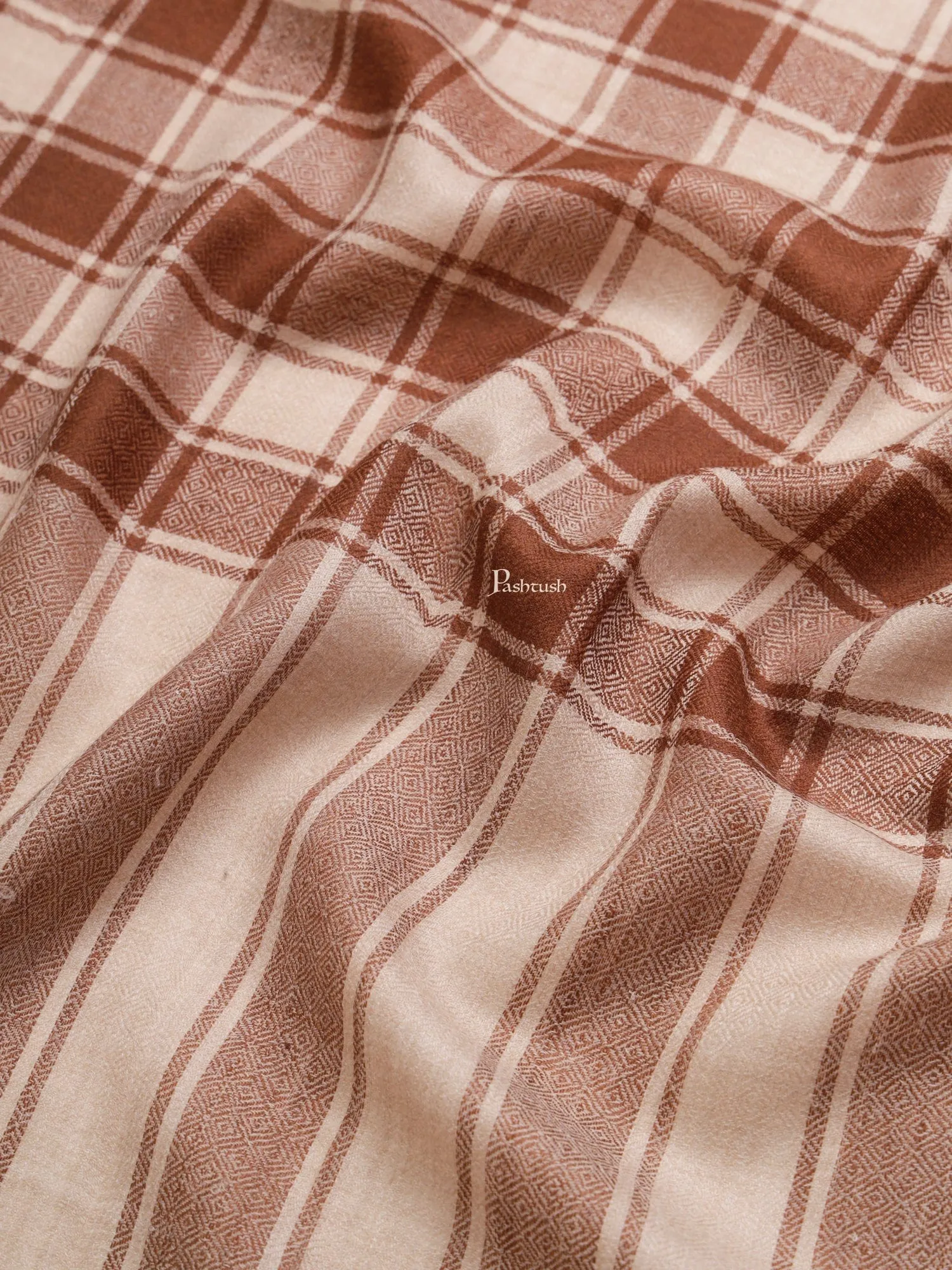 Pashtush Womens, Extra Fine Wool, Checkered Bold Woven, Coffee