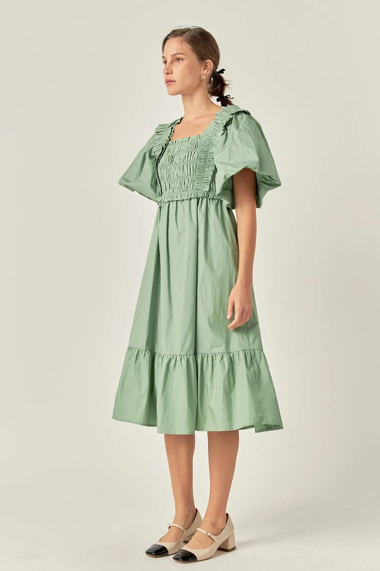 Puff Sleeve Midi Dress
