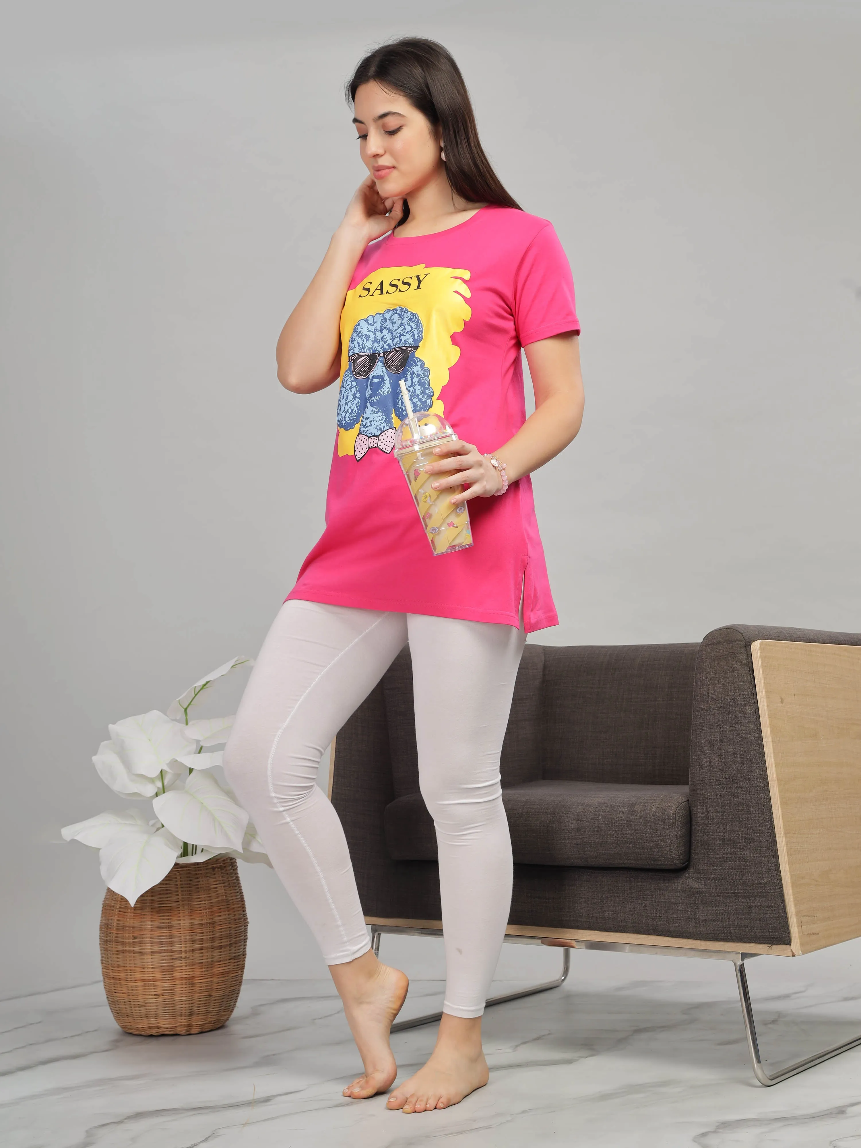 Rani Pink Long T-Shirt for Women - Stylish & Comfy Nightwear