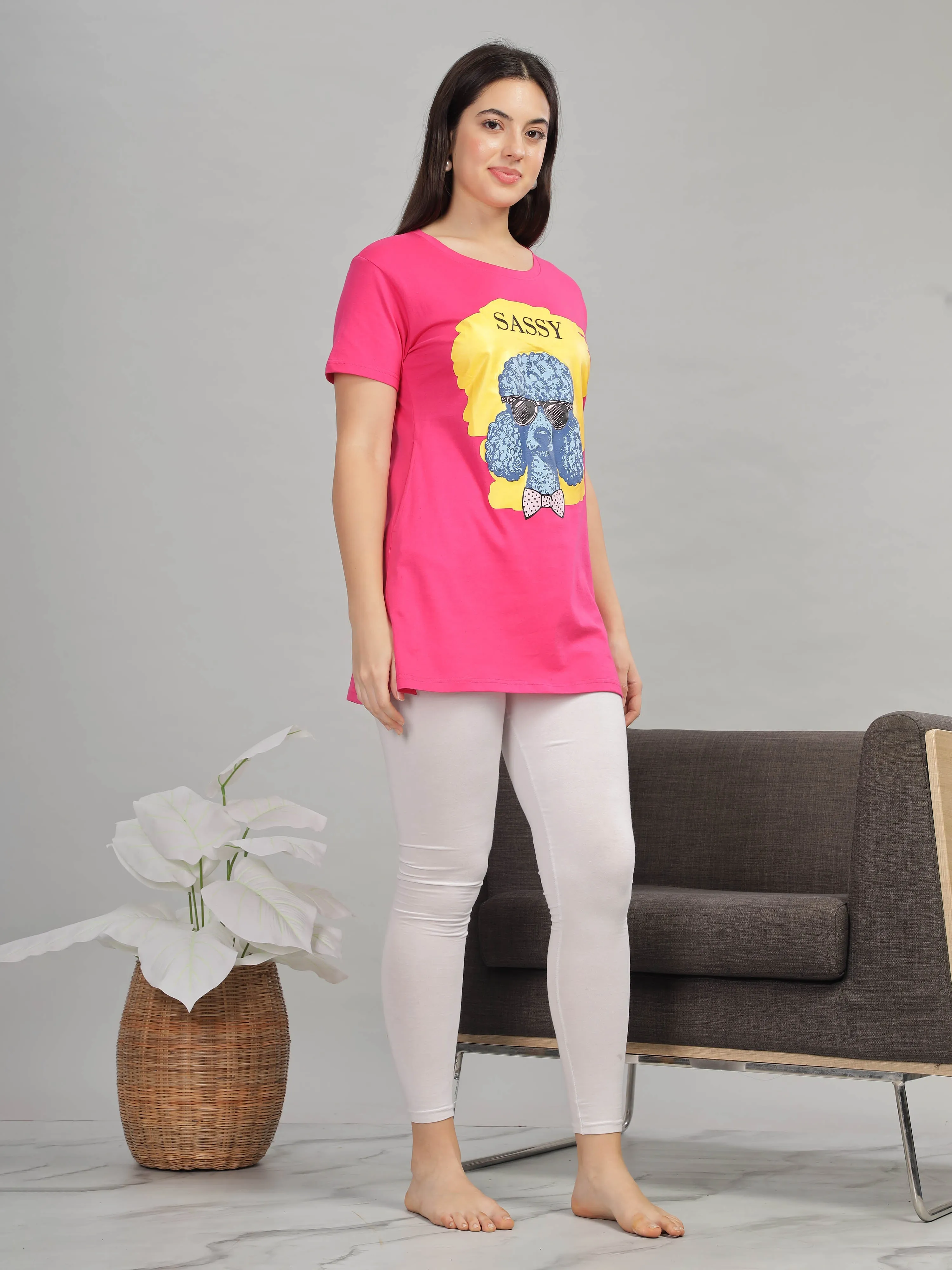 Rani Pink Long T-Shirt for Women - Stylish & Comfy Nightwear