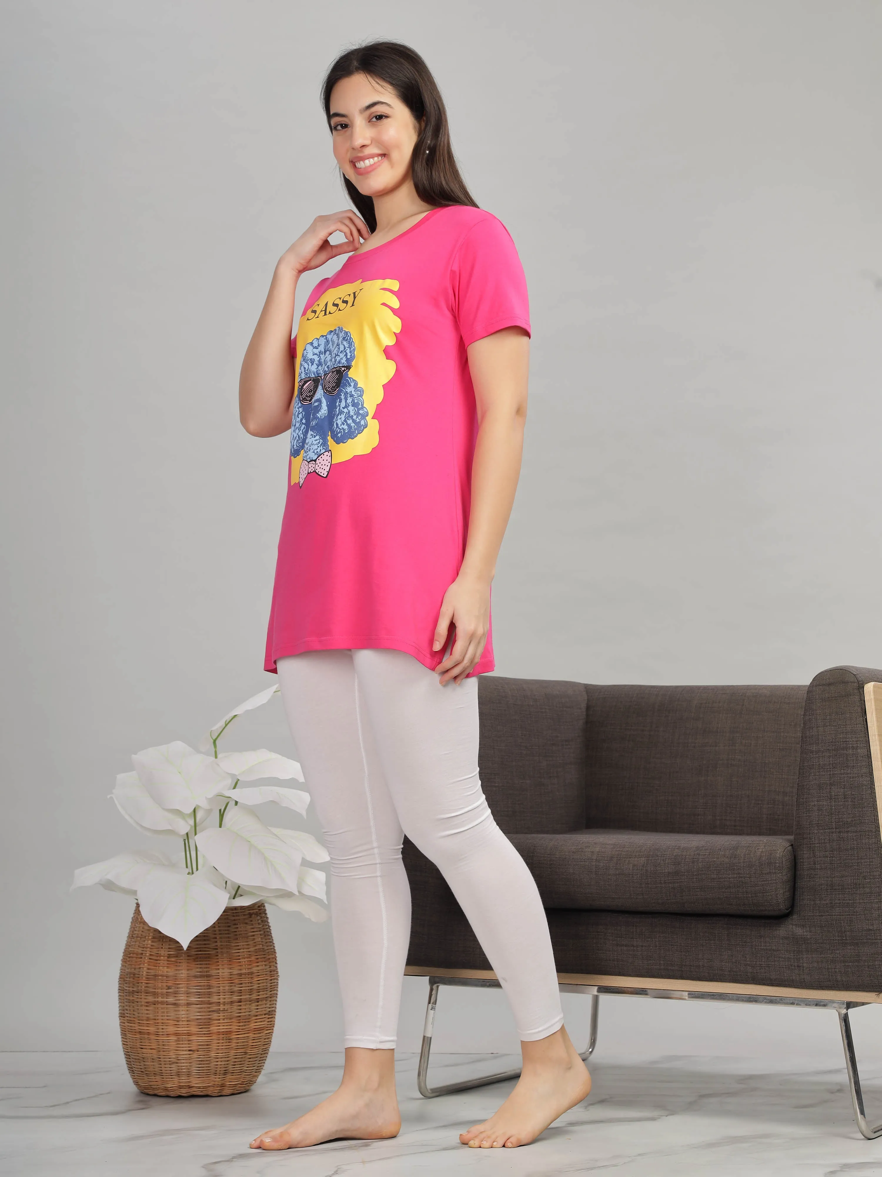 Rani Pink Long T-Shirt for Women - Stylish & Comfy Nightwear