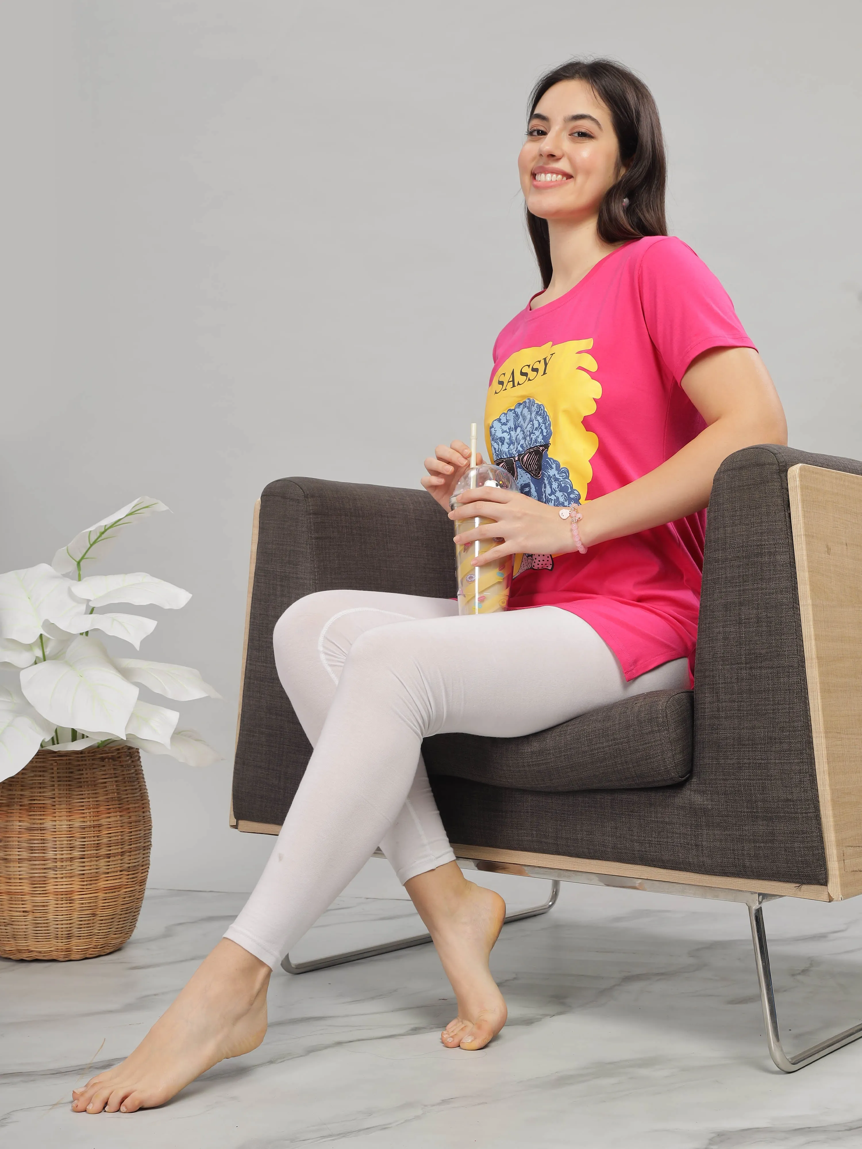 Rani Pink Long T-Shirt for Women - Stylish & Comfy Nightwear
