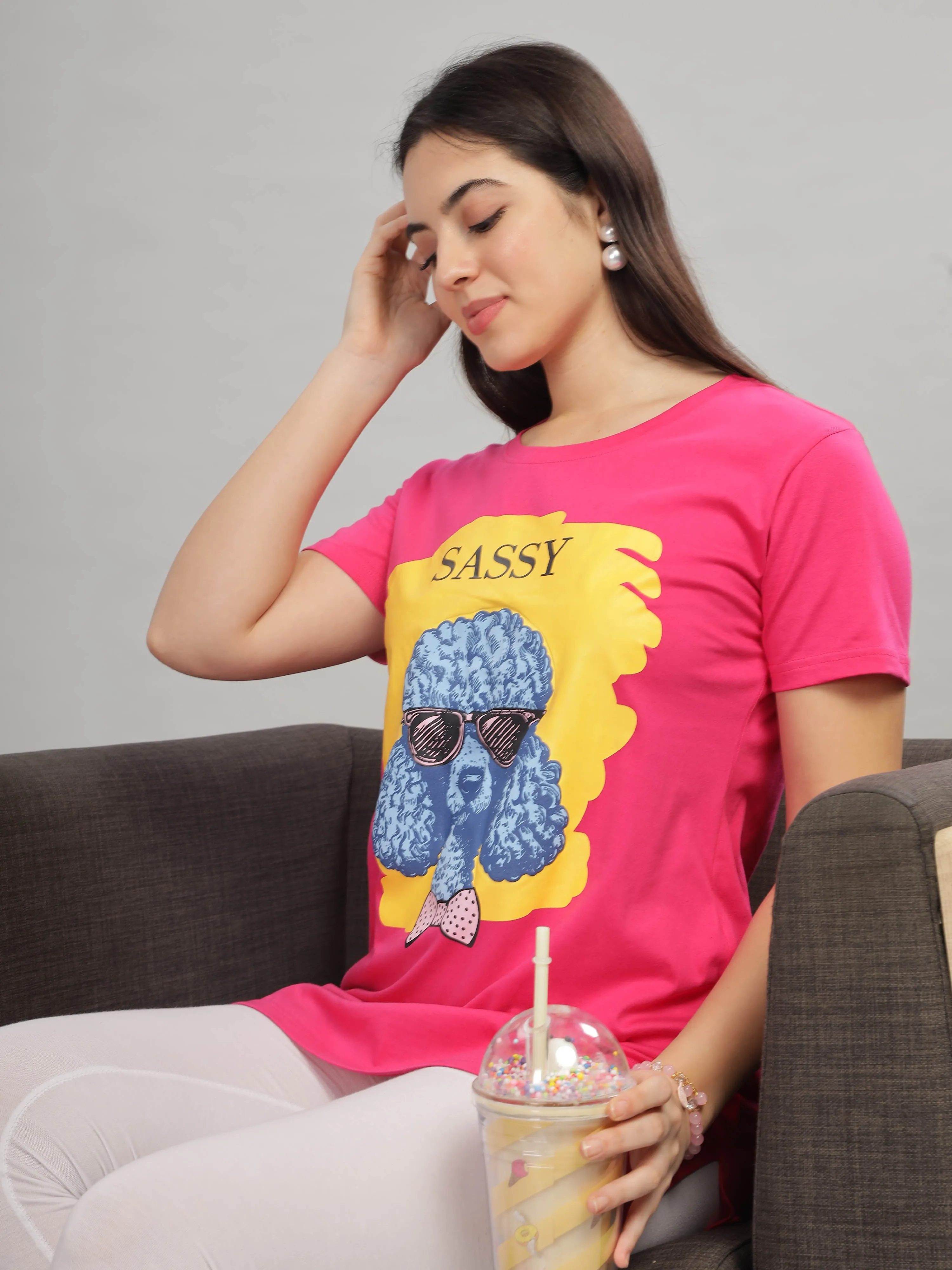 Rani Pink Long T-Shirt for Women - Stylish & Comfy Nightwear