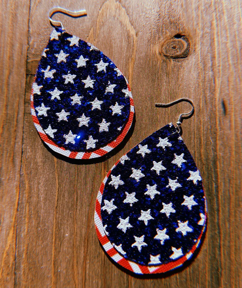 Red, White, & Blue Teardrop Shaped Earrings
