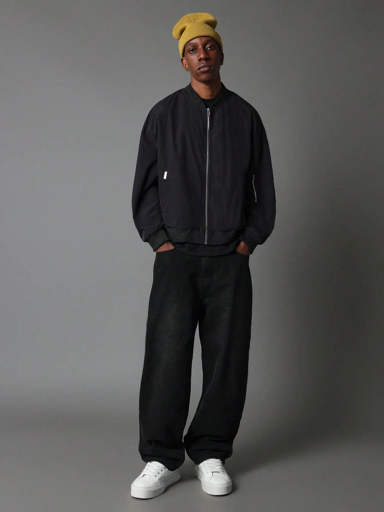 Regular Fit Zip Through Bomber Jacket