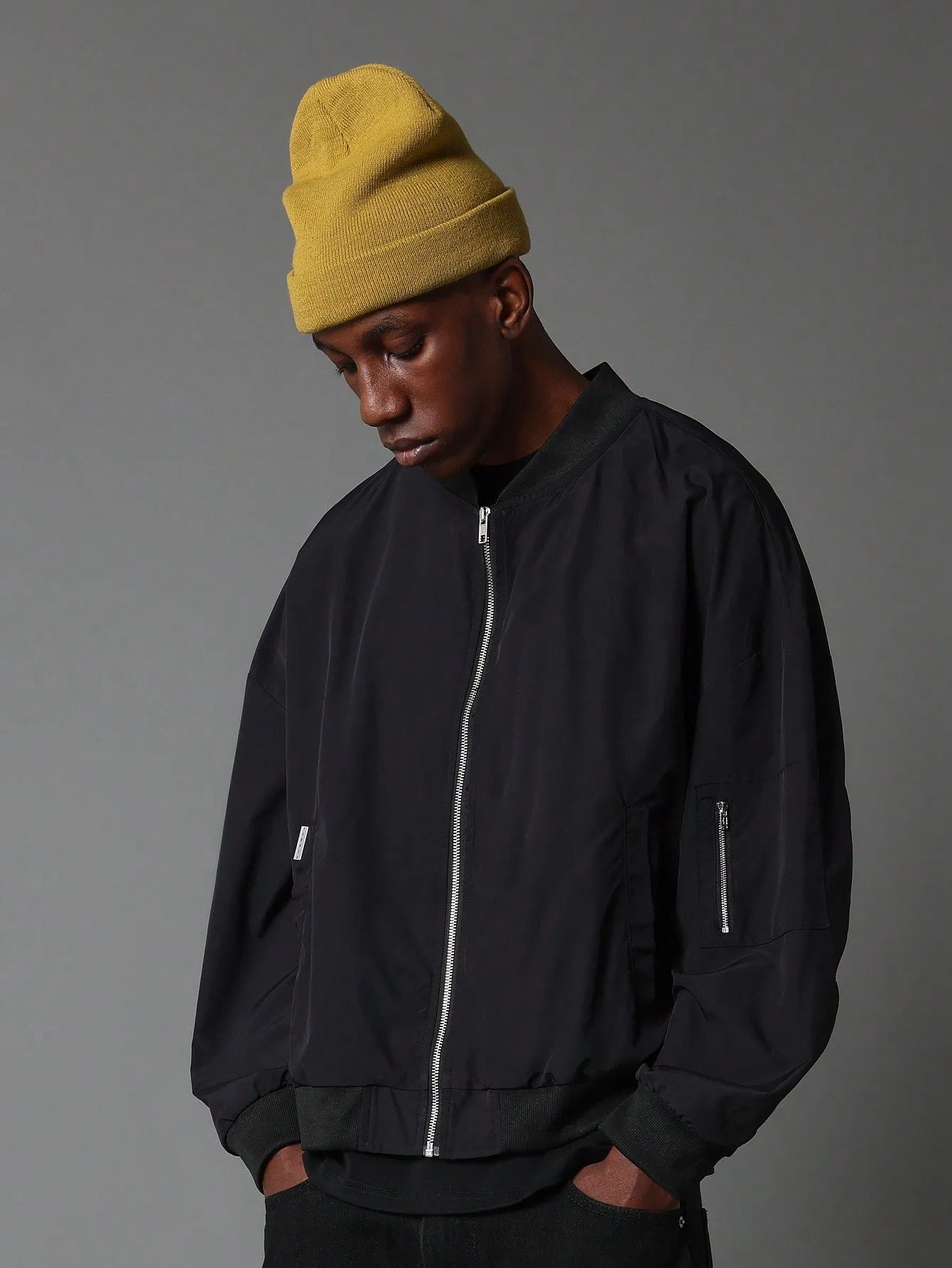 Regular Fit Zip Through Bomber Jacket