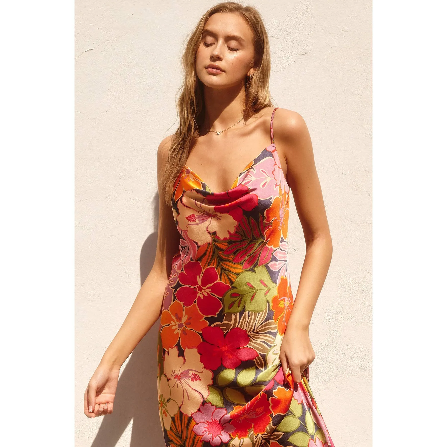 Riding Waves Cowl Neck Midi Dress