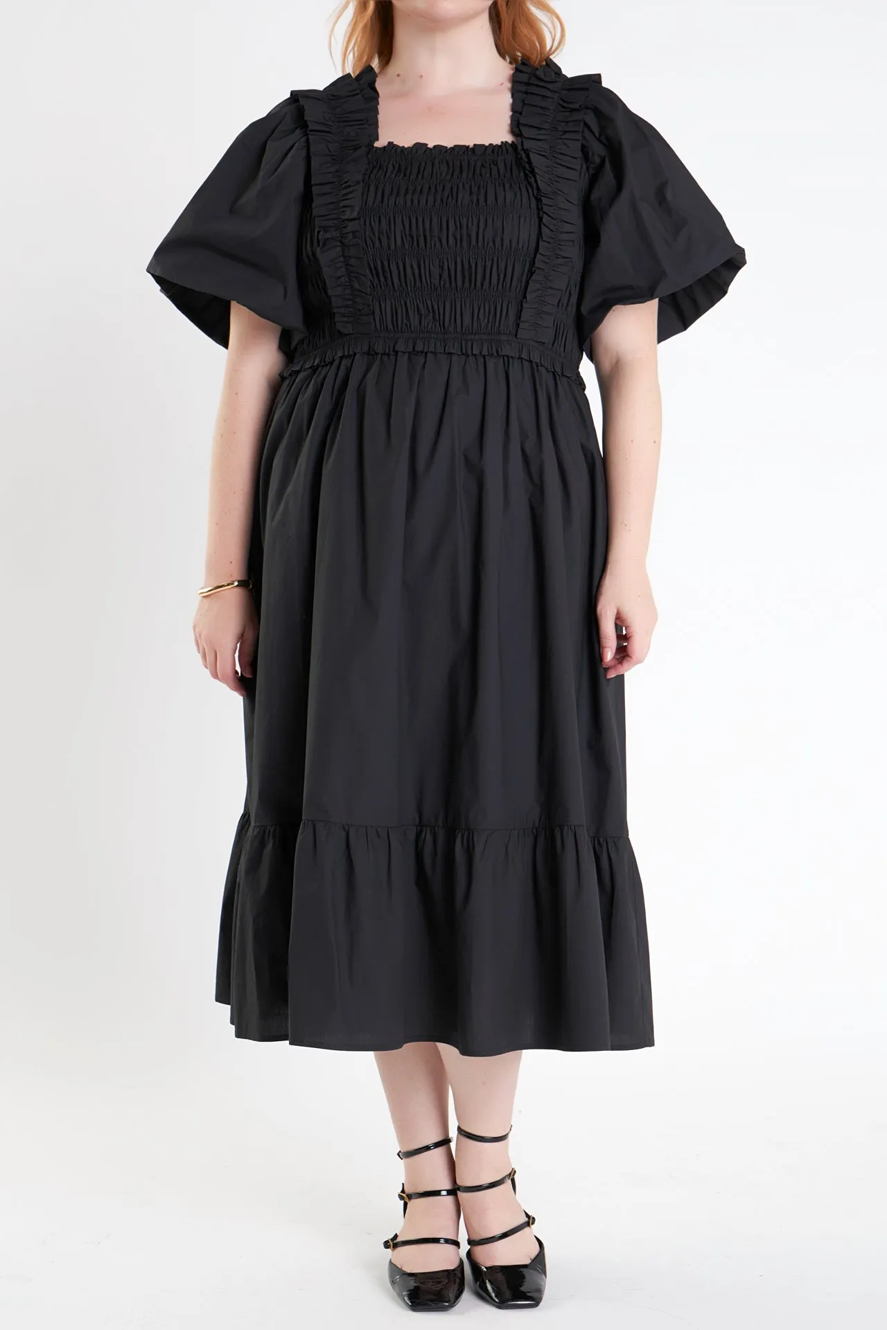 Ruffled Smocked Midi Dress